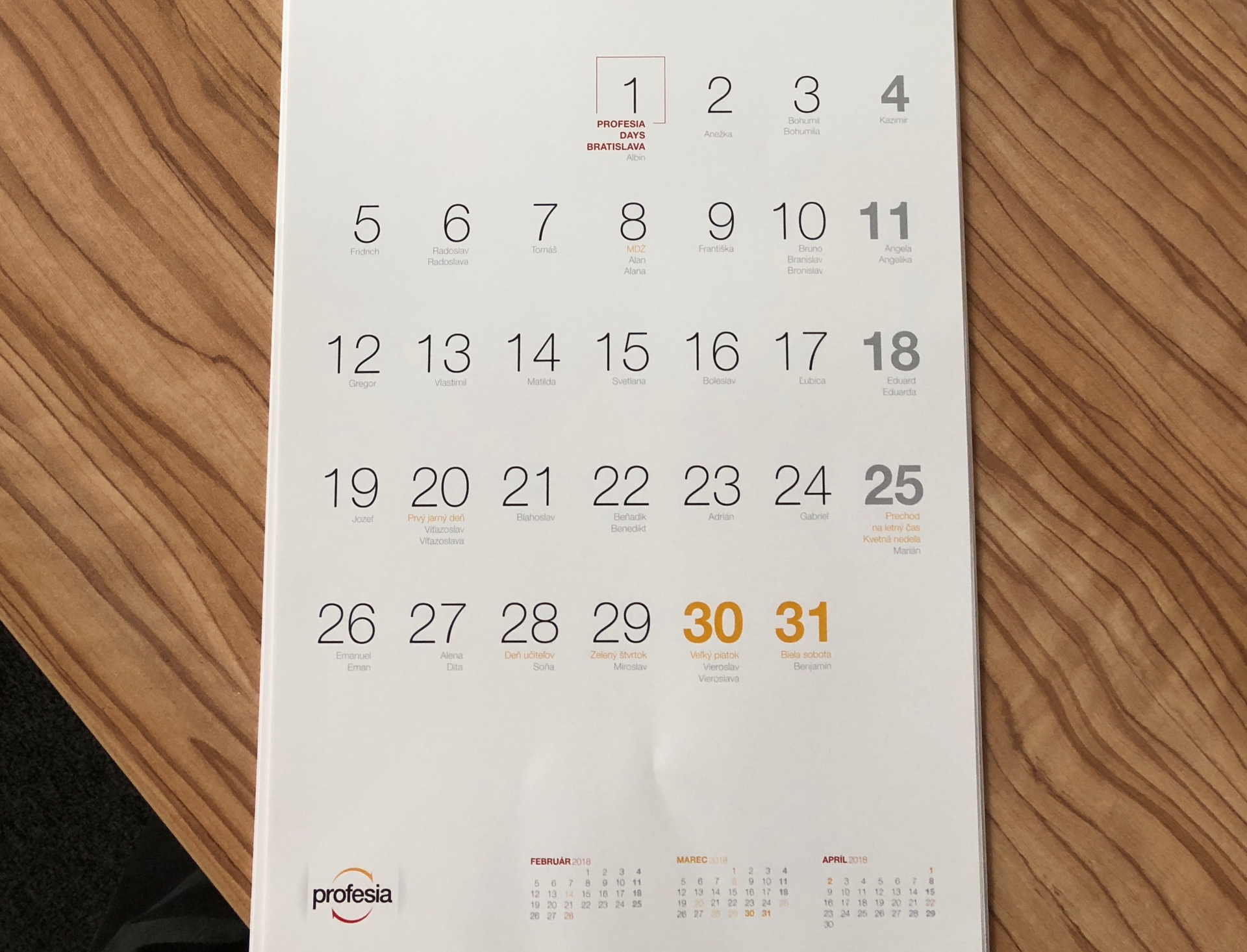 kalendár Profesia 2018