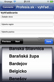 Profesia mobilny web screenshot select box