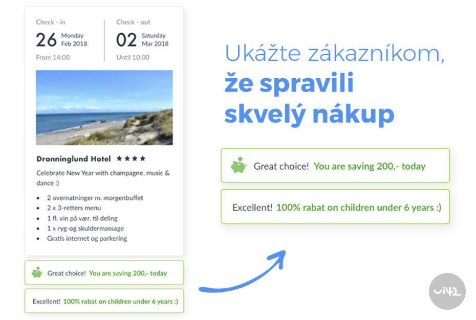 Zobrazenie ponuky hotela s akciami a zľavami na stránke dánskej cestovky.