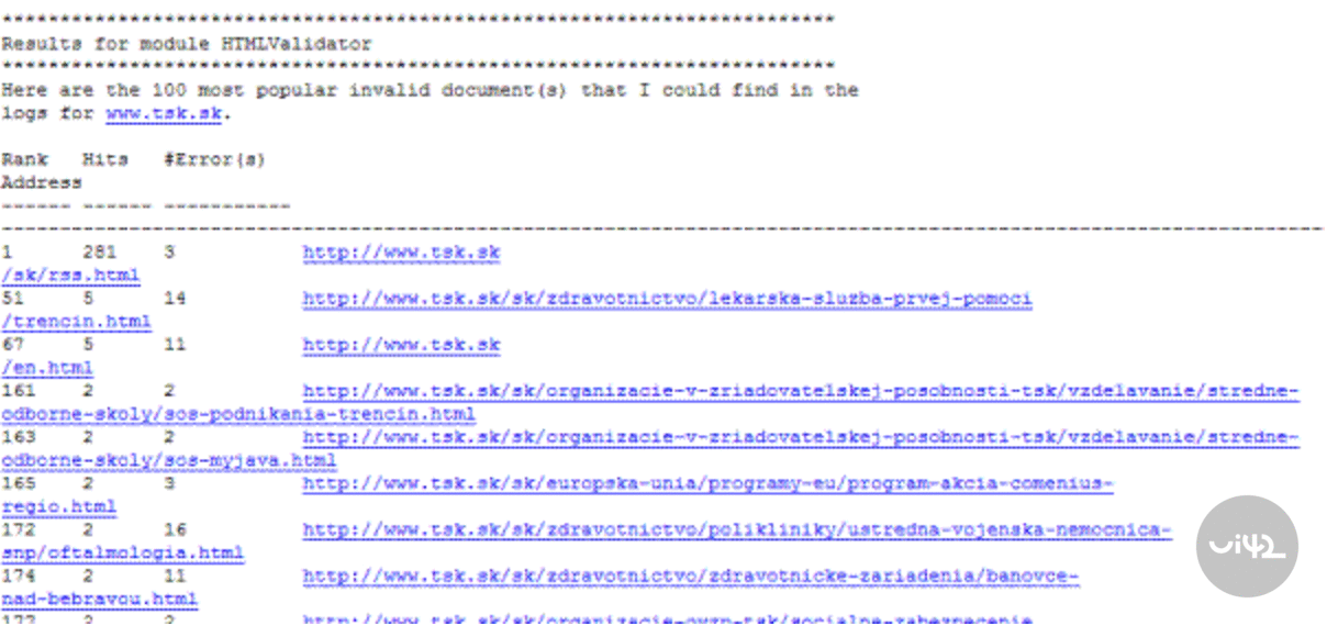 Automatický report o HTML validite Automatický report o HTML validite