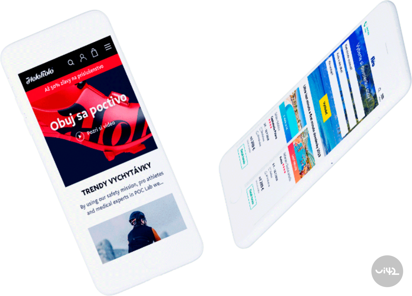 Dve mobilné zariadenia zobrazené s e-shop stránkami