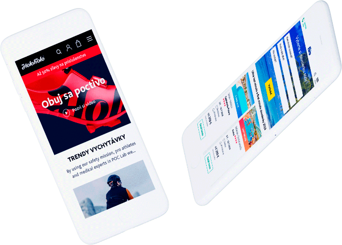 Dve mobilné zariadenia zobrazené s e-shop stránkami